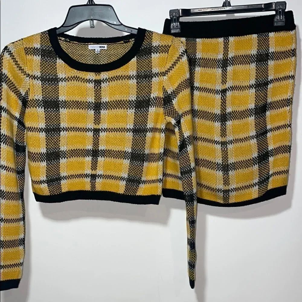 Fashion Nova Yellow Plaid Skirt Set